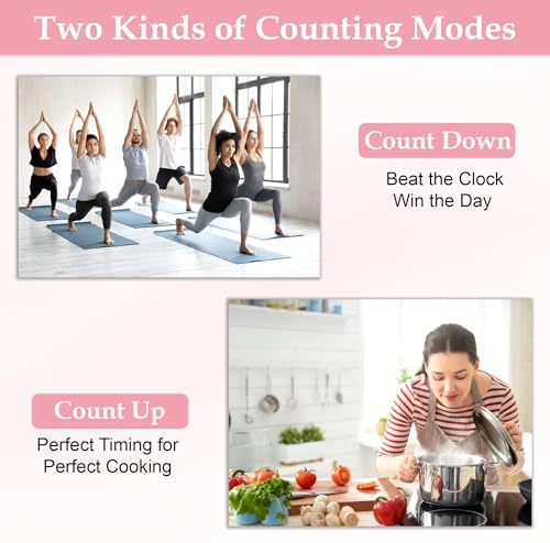 Image of GLUN Digital Kitchen Timer for Cooking, Pack of 1 Big & Clear Digits, Loud Alarm, Magnetic Back, Timer for Baking, Creating Food, White Body & Pink Buttons (Random Color)