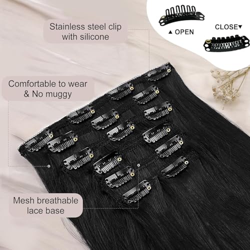 Image of Artifice 6 Pcs 16 Clips Based 24 inch Multi Layered Women Long Curly Wavy Synthetic Hair Full Head Clip in Hair Extensions Pieces NATURAL BLACK