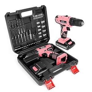 Jar-Owl 21V Pink Cordless Drill Set for Women，350 in-lb Torque, 0-1350RMP Variable Speed, 10MM 3/8” Keyless Chuck, 18+1 Clutch, 1.5Ah Li-Ion Battery & Charger for Home DIY and Repair – Black & Pink