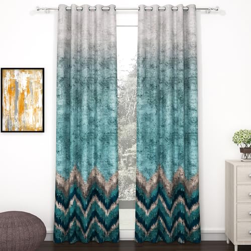 Image of Story@Home Blackout Digital Print Window Curtains 5 Feet Long Set of 1 | Room Darkening | Thermal Insulated Curtains for Living Room | 118 X 152 Cm, (Mint Green & Light Grey)