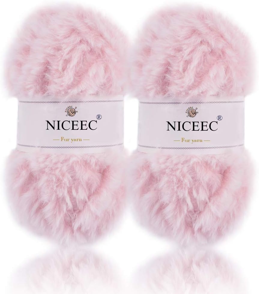 NICEEC 2 Skeins Super Soft Fur Yarn Chunky Fluffy Faux Fur Yarn Eyelash