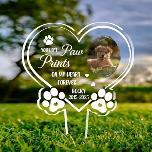 Placas conmemorativas de mascotas personalizadas para exteriores, marcadores de tumbas de perro con foto de nombre personalizado, estaca de jardín acrílica impermeable, decoraciones de tumba de