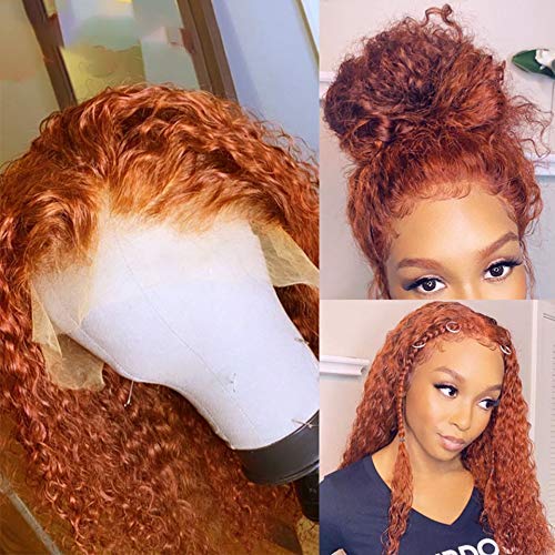 Orange Ginger Lace Front Wig Pre Plucked Brazilian Wavy Transparent Deep Part Curly Human Hair Wigs Glueless Virgin Lace Frontal Wigs (16Inch, Curly)