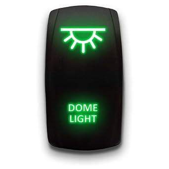 Dome Light - Green - Laser Etched Toggle Switch 20A 12V - Vertical Rocker Switch 5-Pin DPST