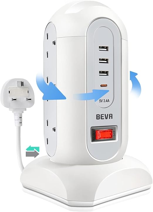 Surge Protector Power Strip Tower With USB Ports, 15 FT Extension Cord Tower With 16 Widely Spaced Outlets 4 USB Ports, 1080 Joules, Overload Protection, Flat Plug Power Strip For Home, Office, Black