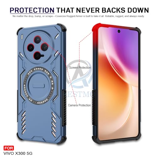 Image of AESTMO Back Case Cover for Vivo X300 5G | Magnetic Case with Built-in Metal Ring | Compatible with MagSafe Accessories | Shockproof Hybrid (PC + TPU) (Blue)