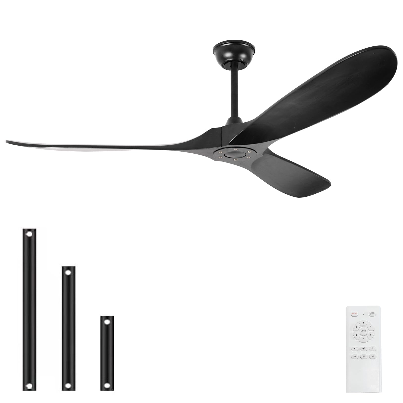 YOZZAN 52'' Solid Wood Ceiling Fan without Light,Modern Black Ceiling Fans with Remote Control,Quiet and Reversible DC Motor,Outdoor Ceiling Fan for