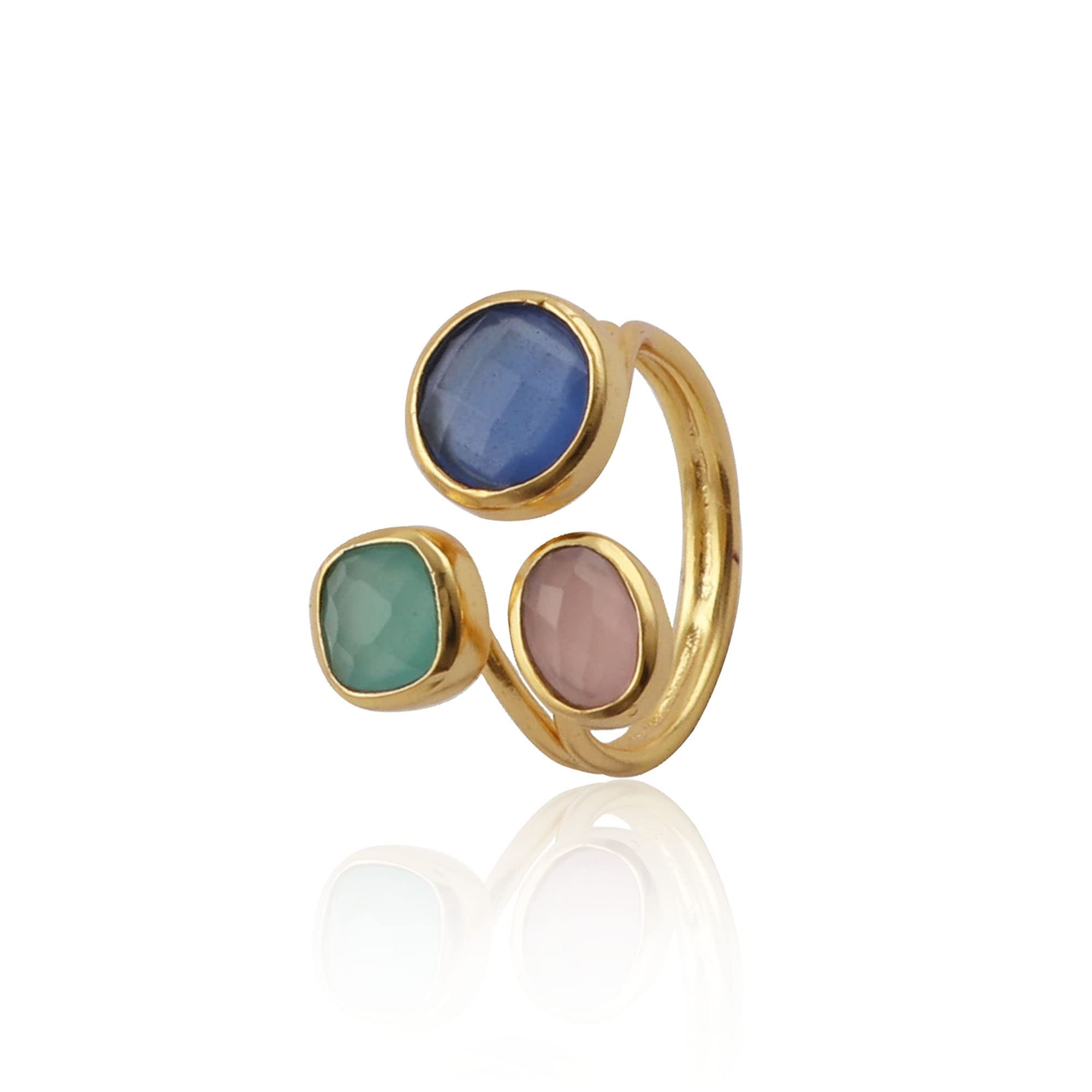 El Joyero Anillos de compromiso Oro Calcedonia Azul Ajustable, Calcedonia Rosa, Calcedonia Aqua Calcedony, Anillo de Joyería | Anillos de piedras preciosas | Anillos de forma redonda/cojín/ovalada | 1758)12