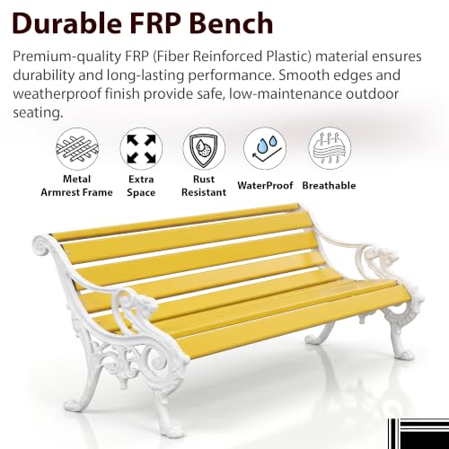 Image of BRISHI 3 Seater Cast Iron FRP Garden Bench for Indoor & Outdoor Park /Patio /Living Room /Terrace /Balcony (Yellow+ White)