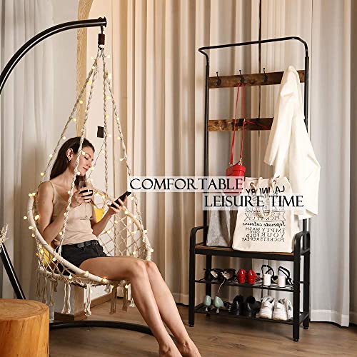 Kashan Hanging Chair For Bedroom Hammock Chair Swing With Lights And Hardware Kits Holds Up To 550Lbs Macrame Swing Chair Hanging Cotton Rope Swing Chair For Bedroom thumb #4