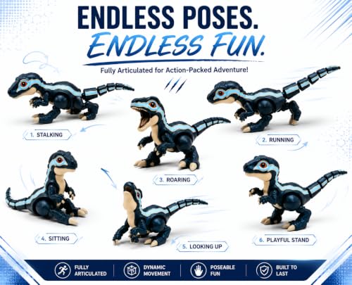 Image of PST Articulated Baby Velociraptor Dinosaur Toy | 3D Printed Poseable Raptor Figure | Flexible Collectible Desk Toy | Dinosaur Gift for Kids, Teens & Adults