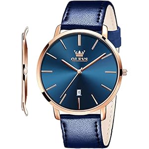 OLEVS Mens Wrist Watches Ultra Thin 6.5mm Minimalist Business Dress Waterproof & Date & Leather Strap Slim Watches for Men