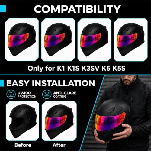 Image of PSLER Shatterproof Helmet Visor for K1 K1S K3SV K5 K5S,Deep Purplish Red | Impact-Resistant ,UV400 Protection, Motorcycle Tinted Face Shield for K1 K1S K3SV K5 K5S ,Visor Replacement