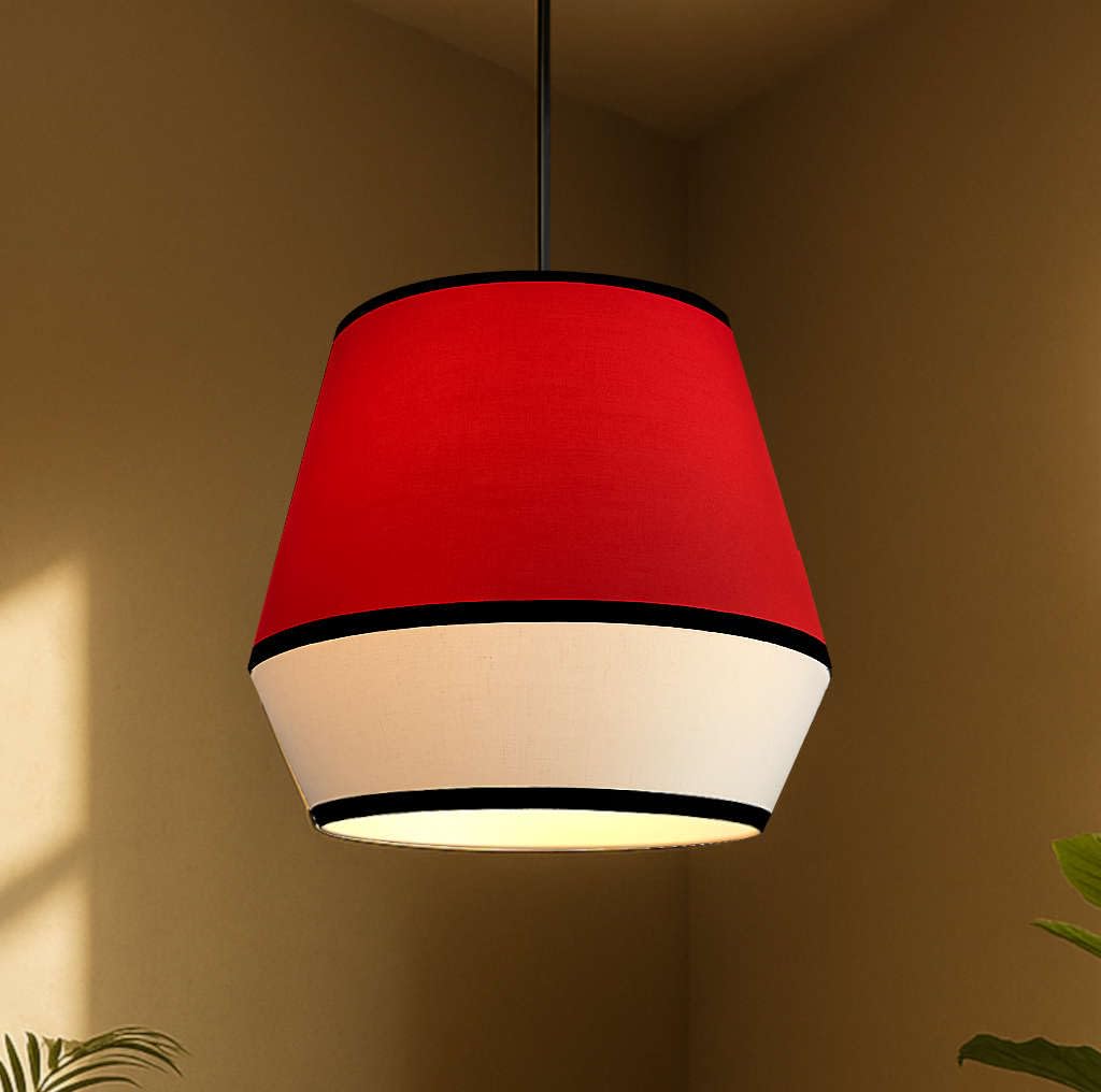 Modern Pendant Light with Red and White Shade, Contemporary Hanging Lamp for Home Decor (14 inches)-image-21