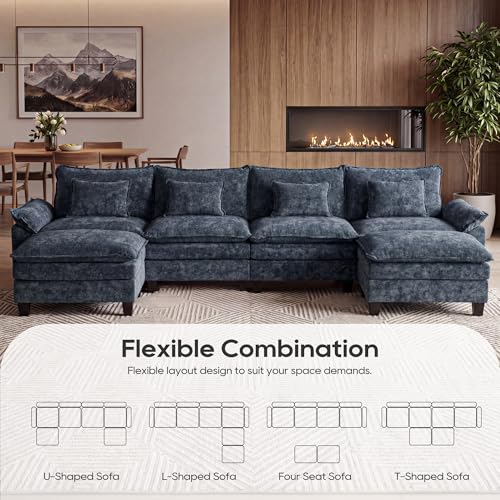 Image of URRED Oversized Modular Sectional Sofa，Blue：157 inch U Shaped