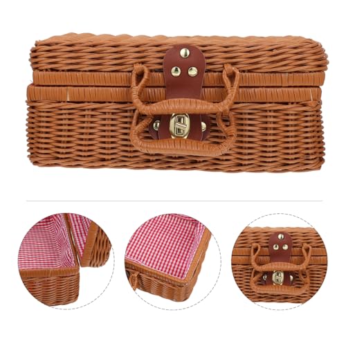 Tomaibaby Geflochtener Nachahmung Rattan Koffer Mit Schloss Und Auskleidung Kompakter Handgewebter Koffer Für Aufbewahrung Picknick Und Garten 12X8X4 Zoll