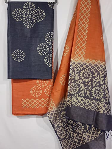 Image of STB-SILK TEXTILES BHAGALPUR Salwar Suit Cotton Silk Batik Print Dress Material Unstitched Suits Piece With Dupatta Dress material for women & girls