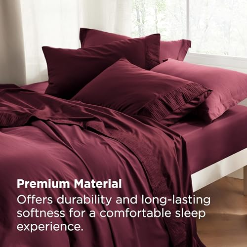 Image of Bedsure Queen Sheet Set - 4 Pieces Soft Queen Size Sheets - Breathable & Cooling - Hotel Luxury - Easy Care Polyester Microfiber Bedding for Women, Men, Red