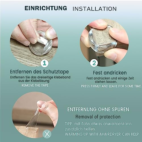 FUHOMI 24 Stücks Kantenschutz Baby Eckenschutz Baby Selbstklebend Transparent Tischkantenschutz Eckschutzkanten Baby kindersicherung Mit Verbessertem Superkleber für Baby Sicherheit (24PCS) 6