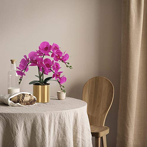 Lesing Artificial Orchid Flower With Vase, White Orchid Bonsai Faux Orchid Phalaenopsis Plant Pot Arrangements For Home Decoration (Purple,Gold Vase) #TOP3