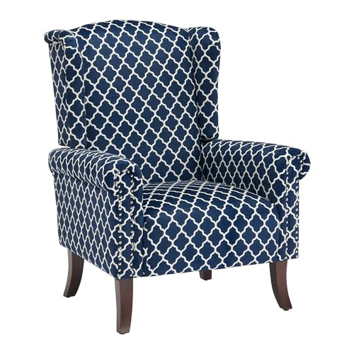 MOJAY Blue Plaid Wingback Chair
