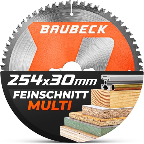 BAUBECK Sägeblatt 254x30 2.4mm Feinschnitt in Holz & Alu 80 Zähne für Kapp- & Tischkreissägen wie Metabo KGS 254 M Bosch GTS 10 XC PTS 10 kompatibel Kreissägeblatt 254 Kappsägeblatt 254