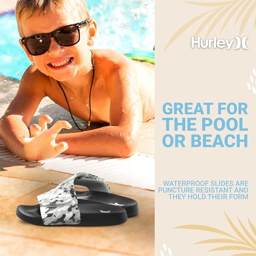 Image of Hurley Kids NAIA Slides Adjustable Strap Slip-On Sandals Indoor and Outdoor EVA Footbed Shower Slides for Girls and Boys
