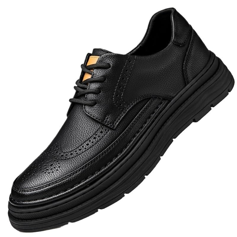 Classic Black Breathable Lace-up Oxfords Shoes Men Suit Tuxedo Dress Leather Shoes Fashionable All-Match Height Increase Loafers