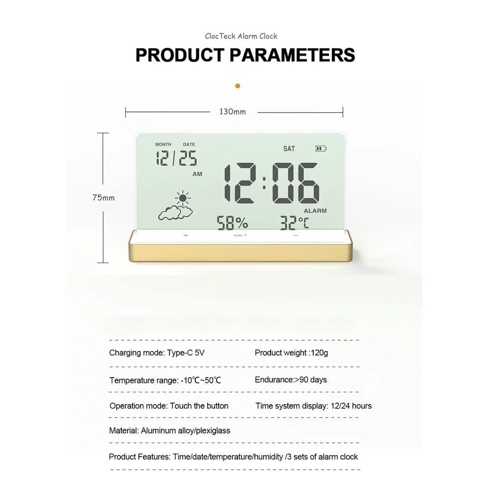NYSDM - Orologio digitale trasparente con display 3 in 1, grande schermo, temperatura, umidità, data, sveglia, base trasparente, decorazione per casa e ufficio