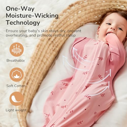 Image of Transition Swaddle Sleep Sack, 3-6 Months, 12-18 lb, Arms In /Out, 2-Way Zipper, Moisture-Wicking Fabric, Improves Sleep, Snug Fit, Helps Calm Startle Reflex (Pink Print)
