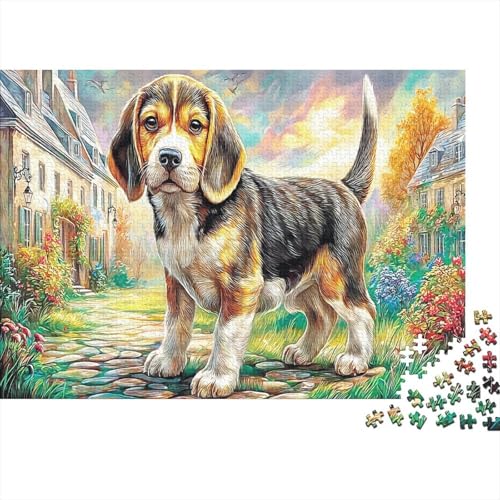 Puzzle 1000 Pezzi Cartone Riciclato Cane Beagle sul Sentiero Villaggio per Adulti, Gioco Educativo Antistress, Migliora Relax e Creatività, Regalo