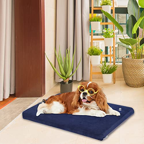 KROSER Wasserdichte große Hundebettmatte, wendbare Hundebox-Matte (kühl und warm), maschinenwaschbar, Dod-Matratze mit abnehmbarem Bezug, Haustier-Pad, geeignet für große Hunde unter 32 kg, Marineblau