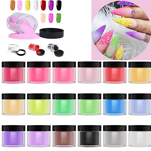 HitHopKing Acrylic Nail Powder,18 Colors Acrylic Powder Set for Nail Art 3D DIY Tips decoration