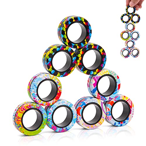 Image of 9Pcs Magnetic Rings Fidget Toys Adult Set, Idea ADHD Fidget Stress Toy Pack,Fidget Spinner Rings for Anxiety Relief Therapy Toys for Boy and Girl Ages 8-13,Teens Gift Easter Basket Stuffers