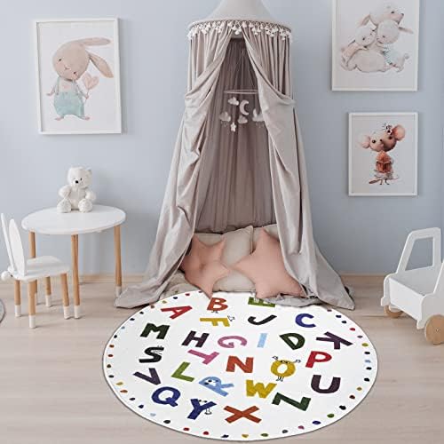 Luxixiry ABC Nursery Play Mat, Alphabet Educational Kids Rug Cotton Soft Plush Learning Playmat for Toddler Playroom Bedroom Home Décor (White Round, 47" Round)