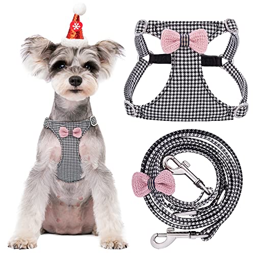 Puppytie No Pull Small Dog Harness with Multifunction Dog Leash,Lightweight Soft Adjustable No Choke Escape Proof Pet Harness Vest Pet Harness Vest,Knitted Black-White,S