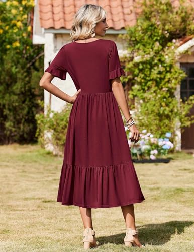 Image of Zeagoo Womens Summer Dresses 2026 Casual Midi Dress Flowy Sundress Ruffle Short Sleeve Tiered Dresses A Line Boho Dress