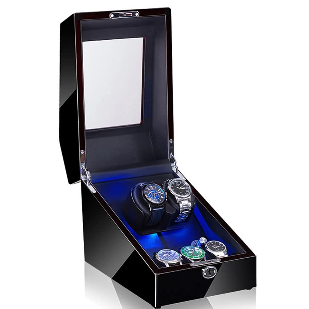 Caja para relojes automáticos 2+3 con estuche de almacenamiento de cuero y motor silencioso