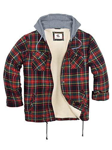 Image of COEVALS CLUB Men's Flannel Fleece Sherpa Quilted Lined Plaid Snap Work Shirt Jacket /Hooded