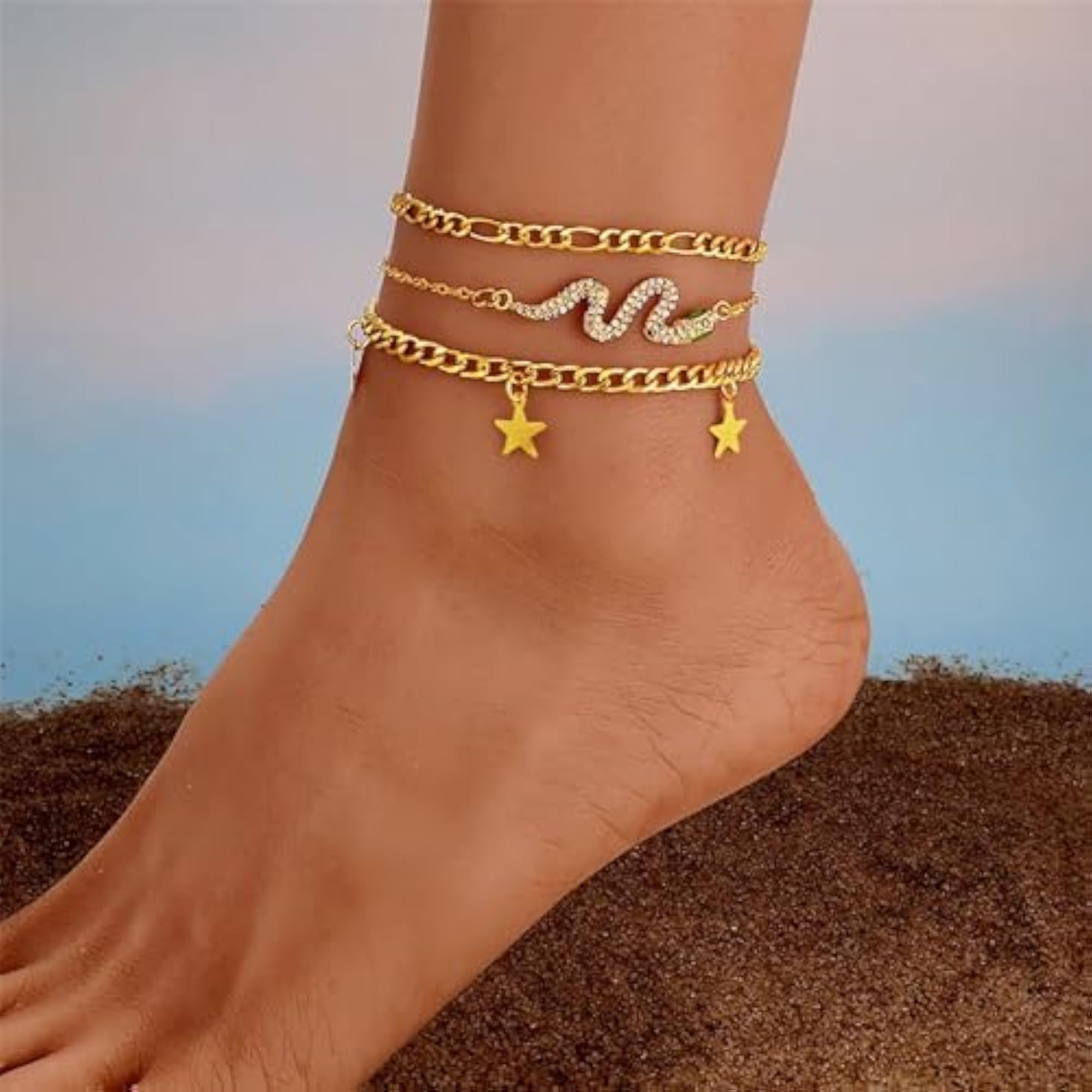 Women's Gold Plated Multi-Layered Snake Design Anklet