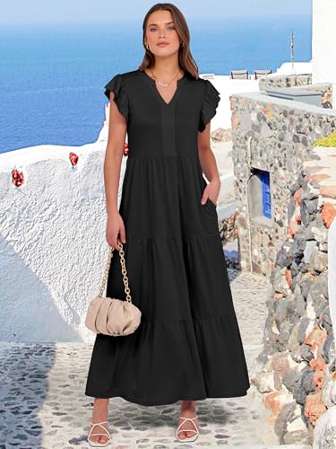 ANRABESS Womens Summer Casual Maxi Dress V Neck Ruffle Sleeve Long Dresses Fashion Flowy Tiered Boho Beach Vacation Sundress3