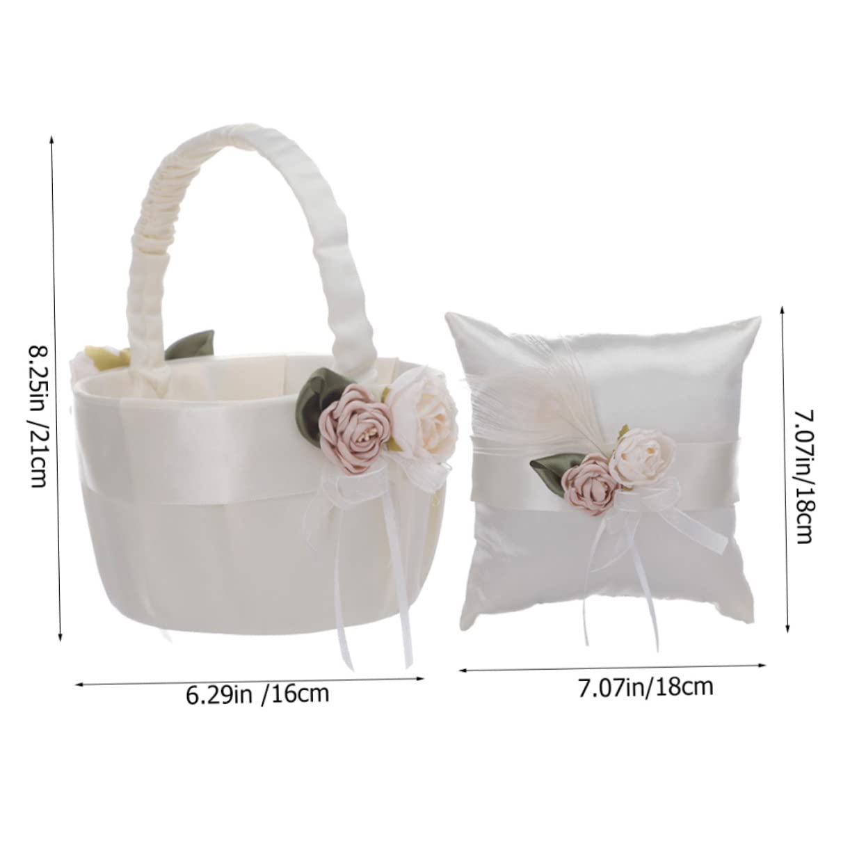 ULDIGI 1Set Elegant Wedding Ring Pillow and Flower Girl Basket Set Romantic Decoration for Engagements Anniversaries and Ceremonies Cushion and Flower Basket for Special
