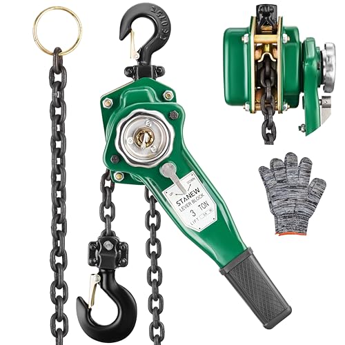 STANEW Palan à Levier Manuel 3t, Hauteur de Levage 2.8m, Chaîne G80 en Acier au Carbone, Crochet Orientable à 360°