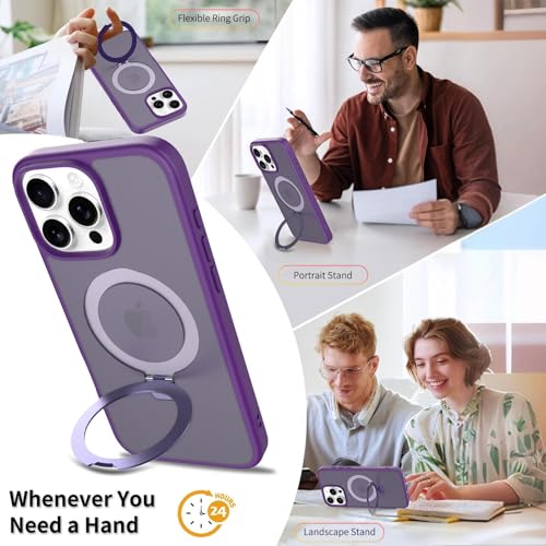 Image of Magnetic for iPhone 16 Pro Max Case, 6.9 inch, Compatible with MagSafe, Rugged Kickstand, Not-Yellowing Military-Grade Protection, Matte Purple
