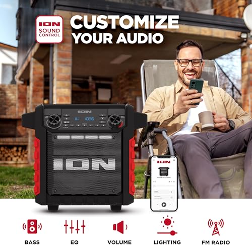 Image of ION Tailgater Classic Outdoor Portable Bluetooth Speaker with Rechargeable Battery, FM Radio, USB Port, IPX5 Water-Resistant, 6.5 inch Woofer, App, Red