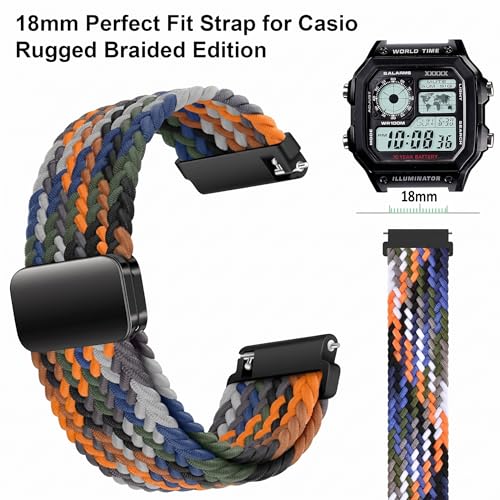 Image of DBLACK ''SKYPIEA'' 18mm Nylon Woven Braided Magnetic Lock Watch Strap / / Compatible for Casio AE-1200WH, AE-1300WH, F-108WH, W-216H & Other Models (Watch not Included)
