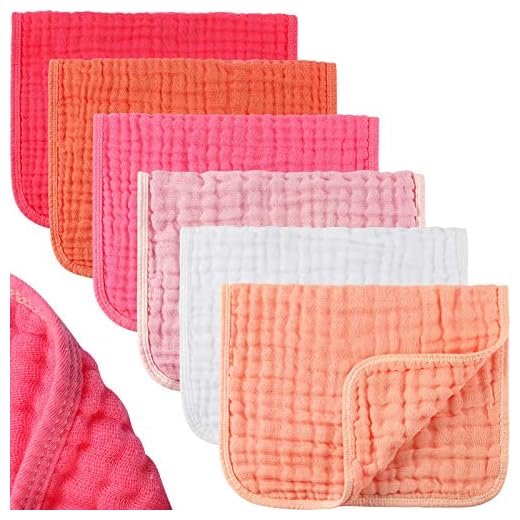 Hicarer 6 Pieces Large 20 x 10 Inch Muslin Burp Cloths Multi-Colors Muslin Washcloths Baby Burping Cloth Diapers 6 Absorbent Layers Muslin Face Towels for Baby (Pink Series)