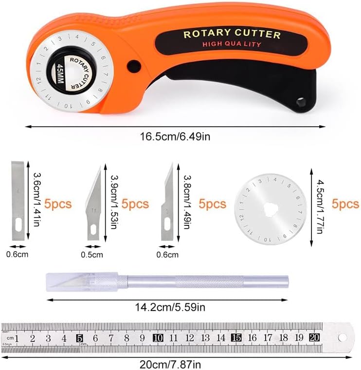 Fenrry 26PCS Rotary Cutter Kit with 5 Blades PVC Cutting Mat Precision Knife Finger Protector 20cm Steel Ruler Leather Tool Set - (Color: A5)