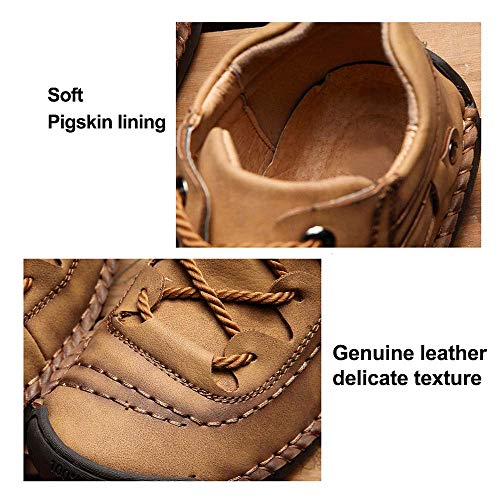 YONGJIA Mens Leather Casual Lace up Driving Walking Ankle Boots Stitching Work Fashion Shoes4