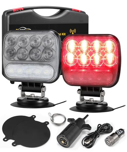 Image of Partsam Wireless LED Trailer Light Kit Magnetic Towing Tail Light Portable Universal Stop Turn Reverse Backup Smoked+Clear Lens w / 7-Pin Plug Dual USB Charger for Trucks Trailers RVs 12-24V
